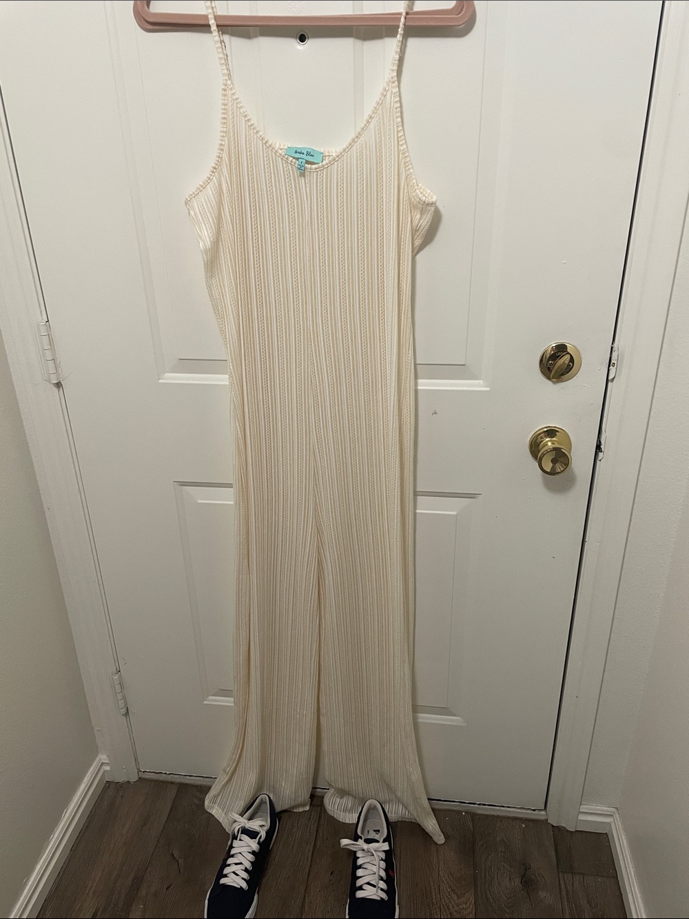 ARUBA BLUE Cream Ribbed Wide-Leg Jumpsuit Sz L